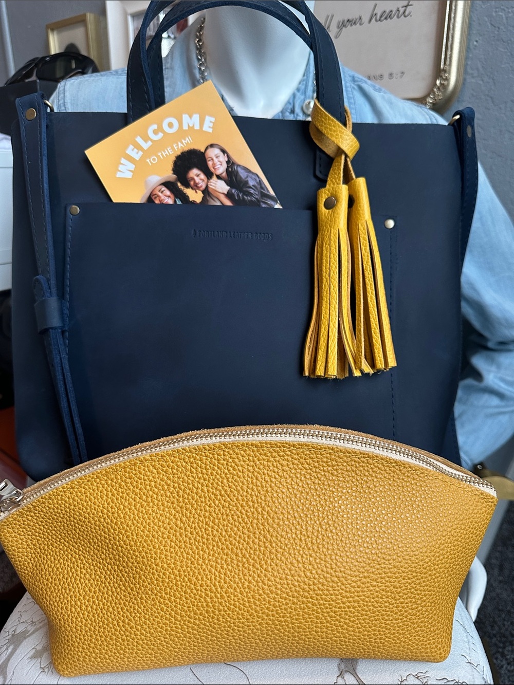 ☀️New PLG Medium Deep Waters 💙💛 crossbody tote, sunshine, Total eclipse